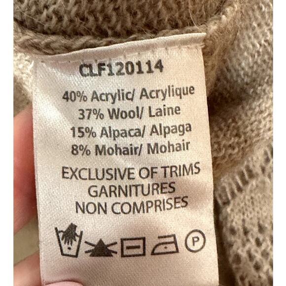 Coupe Collection Beige Wool Blend Open Knit Long Sleeve Cardigan Sweater Size L - Picture 6 of 7